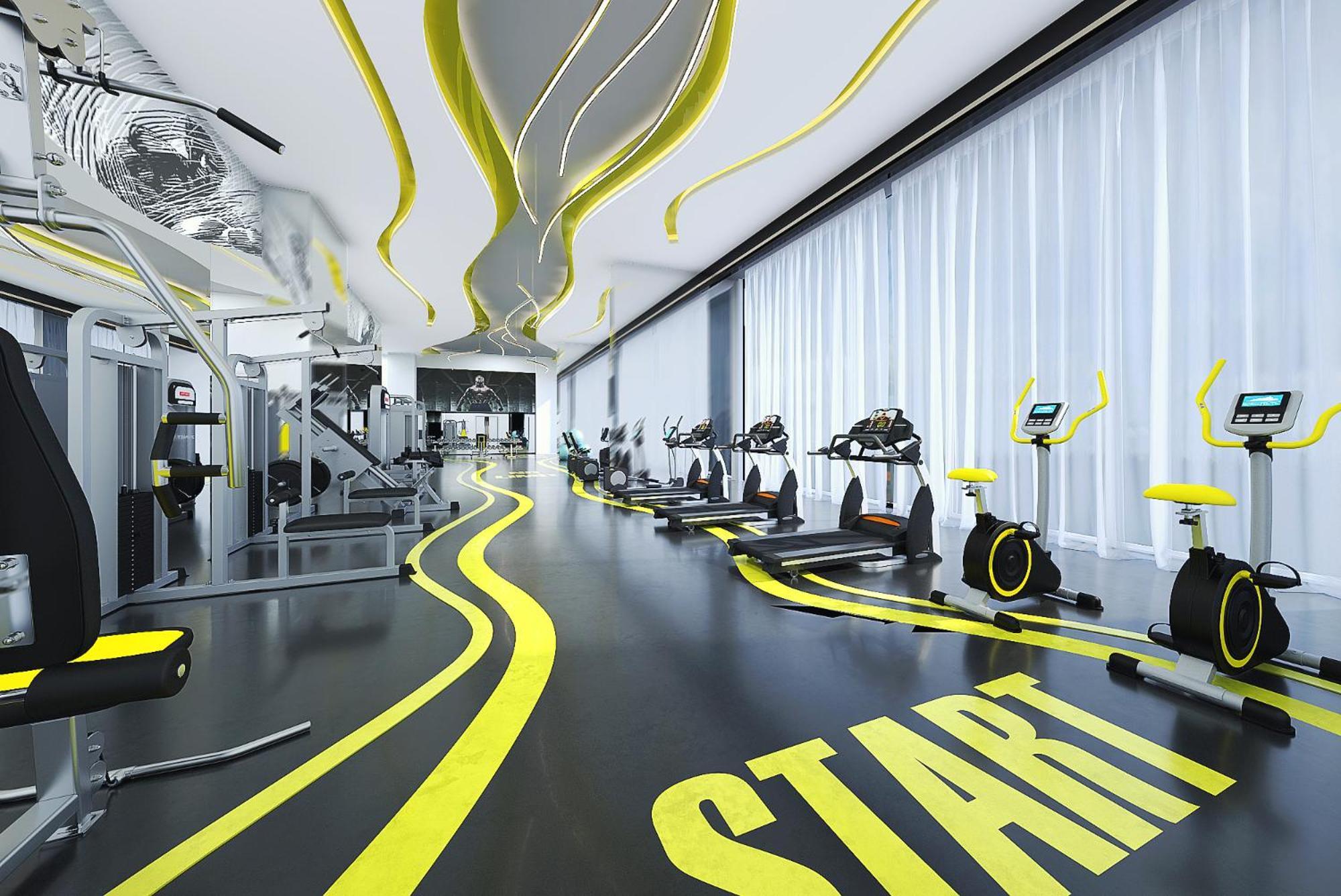 Royal M Al Aqah Beach Resort By Gewan Kültér fotó 3D rendering of a gym